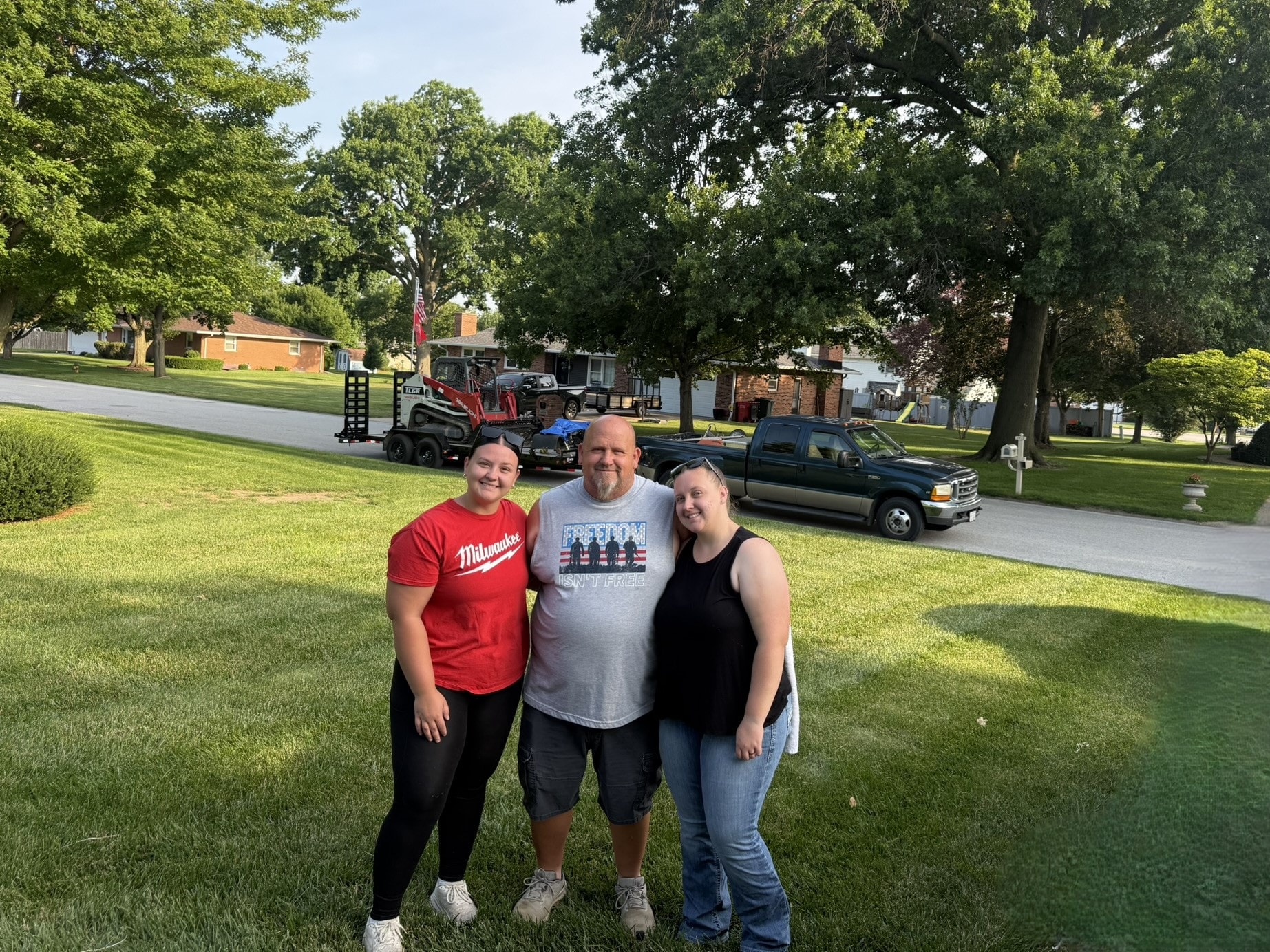 The 3B Stumps crew with truck and equipment trailer